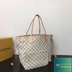 二手精品 LV 路易威登 NEVERFULL MM 中號 白棋盤格 手提包 購物袋 托特包 N41361 N41360