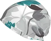 [QMNKLET] Beanie Hats for Men Women Teal Grey and White Floral Knit Skull Cap Warm Cozy Beanie Sleep Hats Ski Hat, Black, One Size