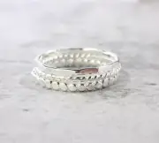 925 Sterling Silver Stacking Ring Set Rope Twist Bead Dot Hammered Design Ring