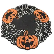 x6 Tahari Halloween Beaded Black Bats Jack-o-Lantern Placemat Set Orange Pumpkin