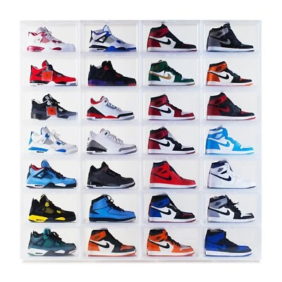 4 x Clear Shoe Sneakers Display Crates Storage Side Magnetic Door box AJ1