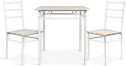 3 Piece Dining Set Metal Table and Chairs Industrial Particle Board (Natural and White)