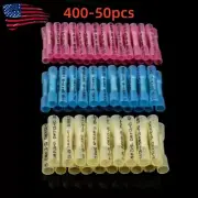 400/50pcs Heat Shrink Butt Terminals Wire Connector 22-10AWG Splice Crimp Kit