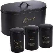 Set of 4 Bread Box and Canister Set for Kitchen Countertop, Metal Bread Bin S...