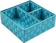 Posprica Woven Storage Box Cube Basket Bin Container Tote Organizer Divider for Drawer,Closet,Shelf, Dresser,Set of 4 (Navy)