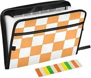Orange and White American Plaid Expandable Folders 13 Pockets A4 Letter Size Expanding File Pocket with Zipper Closure Document File Folder for Home Office Travel