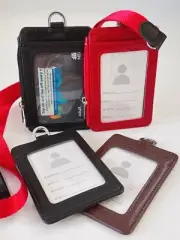 Badge Swipe Work Opal Leather Card Coin Zip Holder Security ID Tag Lanyard Strap