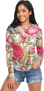 [RPLIFE] Botanical Roses Butterflies Retro Mesh Sleeve Tops for Women, Sheer Sleeve Top S-XXL