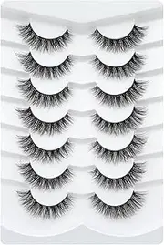 Happy Heartbeat 3D Clear Band Lashes 14mm Natural Soft Faux Mink Lashes C/D Curl Cat Eye Wispy Fake Eyelashes Short Cross Reusable False EyeLashes 7 Pairs (No.200)