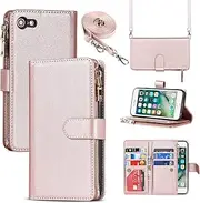 Cavor for iPhone SE iPhone 8 Wallet Case,for iPhone 7 Case with Strap Stand,Phone Case for iPhone SE Case with Card Holder for Women Men,Leather Magnetic Protective Cover,Rose Gold