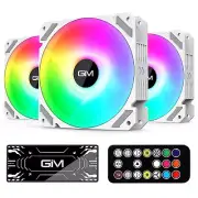 RGB Case Fans, 3 Pack White 120mm Quiet Computer Cooling LED, Speed Adjustable