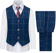[Weiluka] Boys Plaid Vest and Pants Check Formal Wedding Ring Bearer Outfit Tuxedo Dress Suits