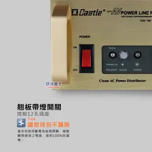 Castle 蓋世特 台灣製造鋁合金專業音響電腦電源淨化濾波轉接器/電源延長線 3孔(3P)12插座