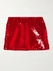 [16ARLINGTON] 16ARLINGTON - Quattro Sequined Satin-twill Mini Skirt - Red - UK 10 UK 10 Red