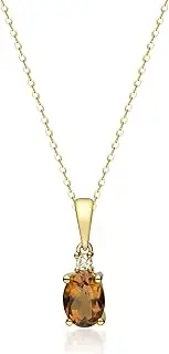 [Gin & Grace] 14K Yellow Gold Genuine Citrine Oval With Natural Diamond (I1) Pendant For Women.