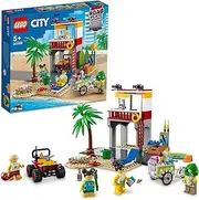 LEGO® City Beach Lifeguard Station 60328 Building Kit;Includes Building,Road Plate,ATV,Ice-Cream Cart,Palm Tree,Beach, Minifigures and Crab and Turtle Figures