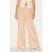 Oatmeal Marl Linen Look Wide Leg Drawstring Pants, Oatmeal