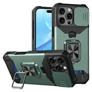 For iPhone 16 Pro Case, Camera Protection with Card Slot Cover, Dark Green