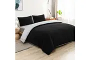 Luxor 2 in 1 Teddy Fleece Sherpa Duvet Cover Set and Blanket Black