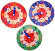Toyvian 3pcs Wooden Clock Learning for Cognition Tool Educational Clock Model for Home and Classroom