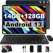 Tablet 10 Inch with 14GB RAM,Android 13 Tablet 2 in 1 Octa Core 128GB ROM 2.4G/5G WiFi Camera 8MP+5MP,Tablet with Keyboard,Grey