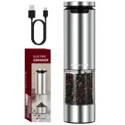 Electric Pepper and Salt Grinder, Stainless Steel,Silver Mill USB-C Rechargea...