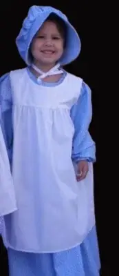 Girl Prairie Pioneer Peasant Pinafore & Dress Bonnet lt blue calico S size 5 6 7
