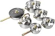 Gold Stainless Steel Pots and Pans Set, 12 Piece Nonstick Kitchen Induction Cookware Set with Elegant Design, Comfortable Grip, Even Heat Distribution