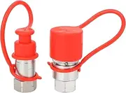 Cryfokt Flat Face Hydraulic Quick Connect Coupler Set, 2Pcs 1/4in NPT Quick Connect Fittings Couplings Carbon Steel with Covers for High Pressure Excavator ISO16028