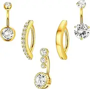 [UBGICIG] 14G Hypoallergenic Surgical Stainless Steel Belly Button Rings CZ Belly Rings Clicker Belly Button Piercings for Women Navel Piercings Pack