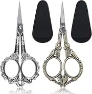 2pcs Vintage Stainless Steel Cuticle Precision Embroidery Scissors Beauty Grooming for Nail, Facial Hair, Eyebrow, Eyelash, Nose Hair, Moustache, Manicure Crochet Threading Tool