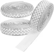 [jojofuny] 3 Pcs Decorative Rhinestone Ribbon Trim with Faux Pearls Multiple Widths for Crafts Easy Peel and Stick Application Flexible Beaded Tape for Wedding Dress Straps and DIY Projects