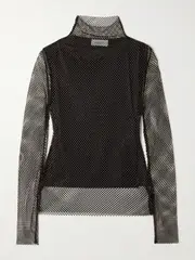 [Sportmax] Sportmax - Gerrarda Crystal-embellished Mesh Turtleneck Top - Black - large large Black