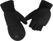 [Hellery] Winter Fingerless Gloves, Winter Flip Gloves, Thermal Cold Weather, Warm Convertible Flip Top Mittens for Running Everyday