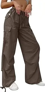 [Generic] Baggy Cargo Pants for Women Girls Y2K Drawstring Elastic High Waisted Wide Leg Pants with Multiple Pockets Jogger