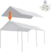 10x20 Ft Carport Replacement Canopy Cover with 44 Bungee Cords, White