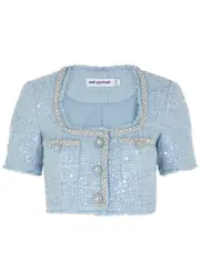 Self-portrait Sequin-embellished Bouclé Tweed Cropped top - Blue - 6 (UK6 / XS) 6 (UK6 / XS)