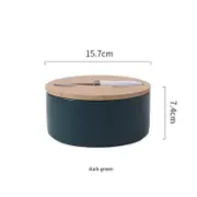 Green Nordic Ceramic Butter Dish with Knife - Airtight Cheese Container with Bamboo Lid, Kitchen Storage