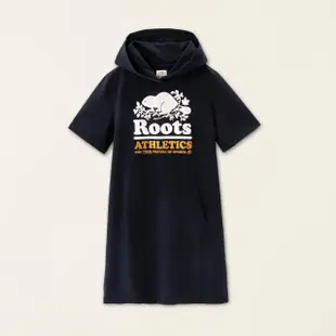 【Roots】Roots女裝-#Roots50系列 海狸LOGO有機棉修身連帽洋裝(軍藍色)