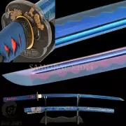 Japanese Katana Samurai Sword Full Tang Carbon steel Knife Blue purple Blade