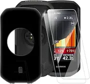 Pure Black Case Compatible with Garmin Edge 1050 + [2 Pack] Screen Protector Tempered Glass, Shockproof Case Cover for Garmin Edge 1050 (3.5 inch)