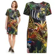 ROBERTO CAVALLI DRESS PARADISE FOUND PRINT SHORT SLEEVE $1,095 sz IT 38 2 US
