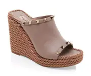 Valentino Rockstud Torchon Poudre Nude Backless Platform Wedge Sandal Heel 41