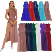 Women's Lyrical Dance Dress Halter Split Maxi Skirt Leotard Dancewear Modern