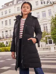 Lipsy Black Shower Resistant Soft-Effect Fabric Midweight Padded Coat (5-16yrs) (621453) | $77 - $88