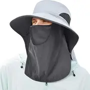 [ZEXIAN] Men&Women Wide Brim Fishing Ponytail Sun Hat with Removable Face and Neck Flap UPF 50+ UV Protection Safari Cap