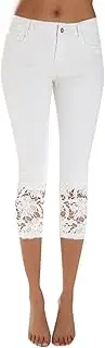 [ZHUER] Lace Leggings for Women 2024 Trendy Plus Size High Waist Capri Cropped Leggings Stretch Tights Holiday Beach Yoga Pants, B- White, 3X-Large