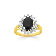9ct Gold Black Sapphire & Diamond Ring Tdw=.10ct in Black
