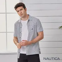 在飛比找momo購物網優惠-【NAUTICA】男裝時尚休閒條紋短袖襯衫(藍白)