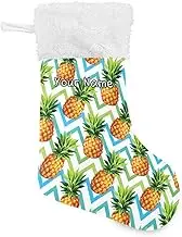 Christmas Stockings Tropical Pineapple 12x18 Classic Stockings Plush Faux Fur Cuff Fireplace Hanging Socks for Home Holiday Decoration Indoor 1 Piece